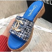 Chanel Heel Gold CC Logo Mules G36065 Blue 2020 CE00889