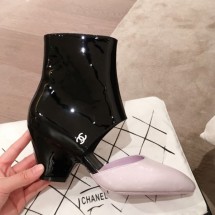 Chanel Patent Calfskin Mary Jane Open Ankle Short Boots G35431 Light Purple/Black 2020 Collection CE00998