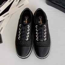 Chanel Pearl Fabric Sneakers Black 2020 Collection CE01934