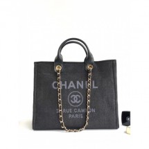 Chanel Toile Large Deauville Canvas Shopping Bag Black 2019 Collection CE02789