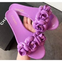 Chanel Tpu Camellia Pool Mules Slides Sandals Purple 2020 CE02378