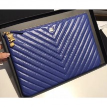 Imitation 1:1 Chanel Caviar Leather Owl Charms Chevron Pouch Clutch Large Bag A82545 Blue 2018 CE03153