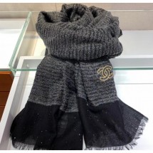 Knockoff Top Chanel CC Logo Sequins Fringe Scarf 90x90cm Black/Gold 2019 CE01334