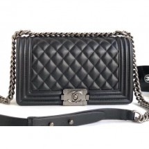 Replica Chanel Caviar Leather Boy Flap Medium Bag Black/Silver CE01481