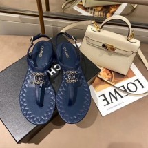 Replica Chanel Chain CC Logo Thong Sandals royal blue 2020 CE00836