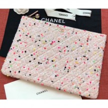 Replica Chanel Cotton Tweed Classic Pouch Clutch Bag A82545 Nude Pink 2019 CE02592