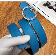 AAA 1:1 Chanel Width 3cm Grainy Calfskin Belt With Crystal Round Buckle Blue 2020 Collection CE02966