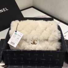 AAA Chanel Shearling Lambskin Medium Flap Bag AS1063 White 2019 Collection CE04053