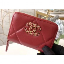 Best 1:1 Chanel 19 Leather Zipped Coin Purse AP0949 Red 2020 CE04309