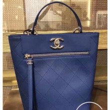 Best 1:1 Chanel Calfskin Front Zip Large Bucket Bag AS0578 Blue 2019 CE02622