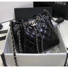 Best Chanel Aged Calfskin Drawstring Bag With Chain Edge AS1803 Black 2020 Collection CE03192