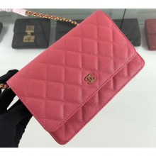 Best Chanel Caviar Leather Wallet On Chain WOC Bag A33814 Dark Pink 2019 CE04119