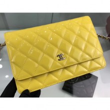 Best Chanel Wallet On Chain WOC Bag in Patent Leather Yellow/Silver CE01632