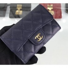 Best Quality Copy Chanel Grained Leather Classic Flap Card Holder A80799 Navy Blue/Gold CE02083