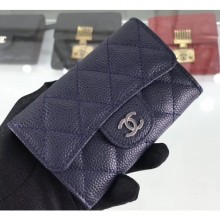 Best Replica Chanel Grained Leather Classic Flap Card Holder A80799 Navy Blue/Silver CE01892