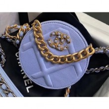 Chanel 19 Jersey Round Clutch with Chain Bag Baby Blue 2020 CE02760