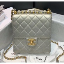 Chanel Acrylic Beads Goatskin Mini Falp Bag AS0584 Silver 2020 Collection CE03177