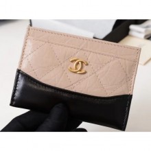 Chanel Aged Calfskin Gabrielle Card Holder A84386 Beige/Black CE02355