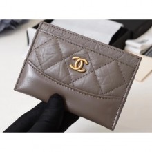 Chanel Aged Calfskin Gabrielle Card Holder A84386 Etoupe CE03941