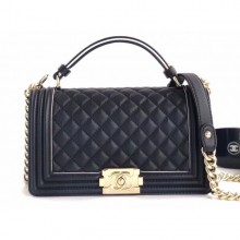 Chanel Boy Medium Flap Bag with Top Handle Black 2019 CE04362