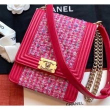 Chanel Boy North/South Small Flap Bag AS0130 Tweed Red 2019 CE02610