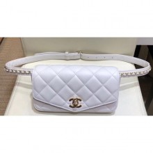 Chanel Calfskin Chain Belt Quilted Fanny Pack Waist Flap Bag AS0628 White 2019 CE01951