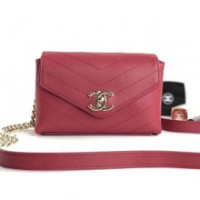 Chanel Calfskin Chevron Small Waist/Shoulder Bag A57592 Red 2019 CE03059