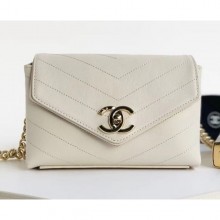 Chanel Calfskin Chevron Small Waist/Shoulder Bag A57592 White 2019 CE01510