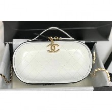 Chanel Calfskin Quilted Color Patchwork Oval Tote Bag White/Black 2019 CE01882