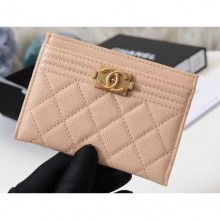 Chanel Caviar Leather Boy Card Holder A84431 Apricot CE02782