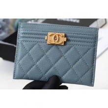 Chanel Caviar Leather Boy Card Holder A84431 Baby Blue CE02047