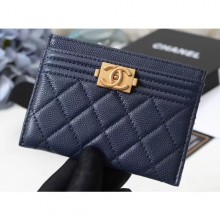 Chanel Caviar Leather Boy Card Holder A84431 Navy Blue CE03700