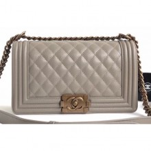 Chanel Caviar Leather Boy Flap Medium Bag Pale Gray/Gold CE01771