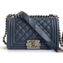 Chanel Caviar Leather Boy Flap Small Bag Navy Blue/Silver CE01775