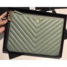 Chanel Caviar Leather Owl Charms Chevron Pouch Clutch Small Bag A82545 Green 2018 CE00978