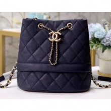 Chanel Caviar Leather Quilted Rolled Up Drawstring Bucket Bag Navy Blue CE00882