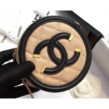 Chanel CC Filigree Grained Round Clutch with Chain Bag A81599 Beige/Black 2018 CE03979