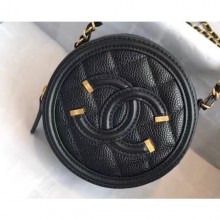 Chanel CC Filigree Grained Round Clutch with Chain Bag A81599 Black 2018 CE02505