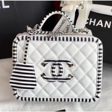 Chanel CC Filigree Grained Vanity Case Bag Striped Pattern A93343 White 2018 CE03382