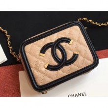 Chanel CC Filigree Grained Vanity Case Shoulder Mini Bag Beige/Black 2019 CE01035