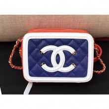 Chanel CC Filigree Grained Vanity Case Shoulder Mini Bag Blue/White/Orange 2019 CE04028