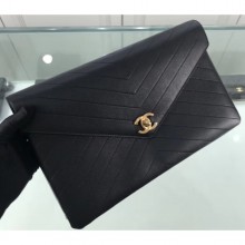 Chanel Chevron Envelope Flap Clutch Bag Black CE00690