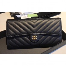 Chanel Chevron Flap Wallet Black 2018 CE01269