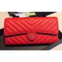 Chanel Chevron Flap Wallet Red 2018 CE02402