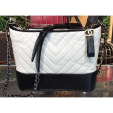 Chanel Chevron Gabrielle Medium Hobo Bag A93824 White/Black 2018 CE03197