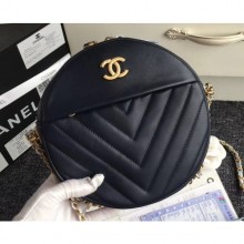 Chanel Chevron Round Vintage Chain Shoulder Bag Black 2018 CE01611