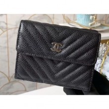 Chanel Chevron Small Flap Wallet 31581 Grained Calfskin Black CE04049