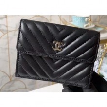 Chanel Chevron Small Flap Wallet 31581 Lambskin Black CE04298