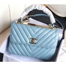 Chanel Chevron Trendy CC Small Flap Top Handle Bag A92236 Light Blue 2018 CE01103