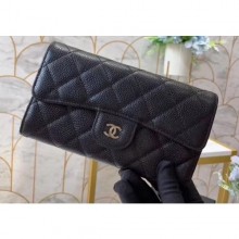 Chanel Classic Long Flap Wallet A31506 Grained Calfskin Black CE03281